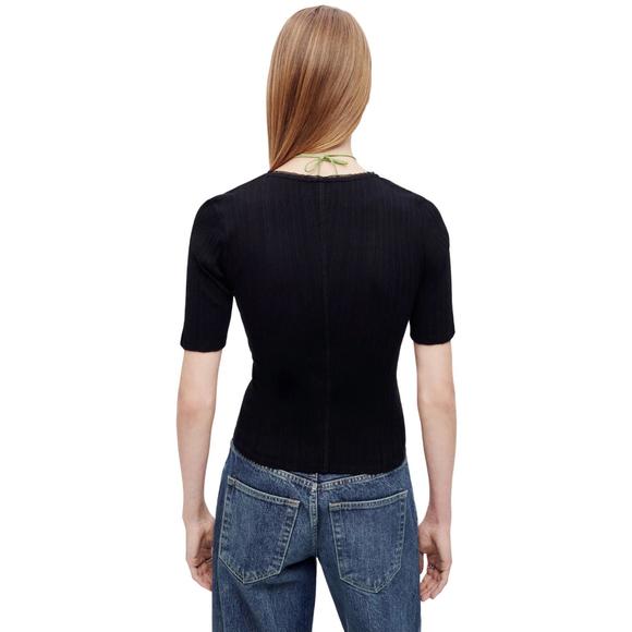 NEW RE/DONE pointelle scoop neck tee top in black - Picture 2 of 2